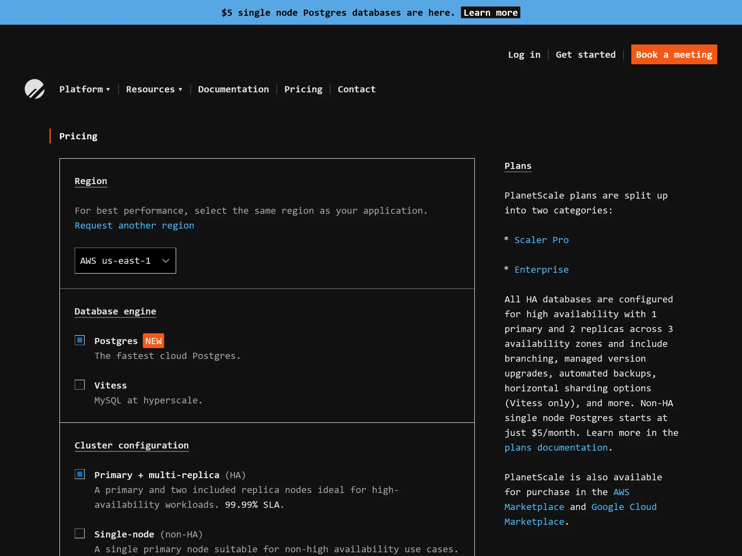 Screenshot of PlanetScale Pricing Page